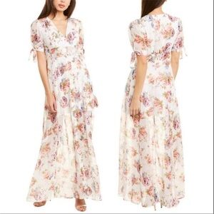 Betsey Johnson NWT Tie Sleeve Full Bloom floral flowers chiffon Maxi Dress 6